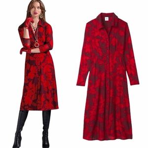 cabi Red and Burgundy Floral Mesh Dress | M
